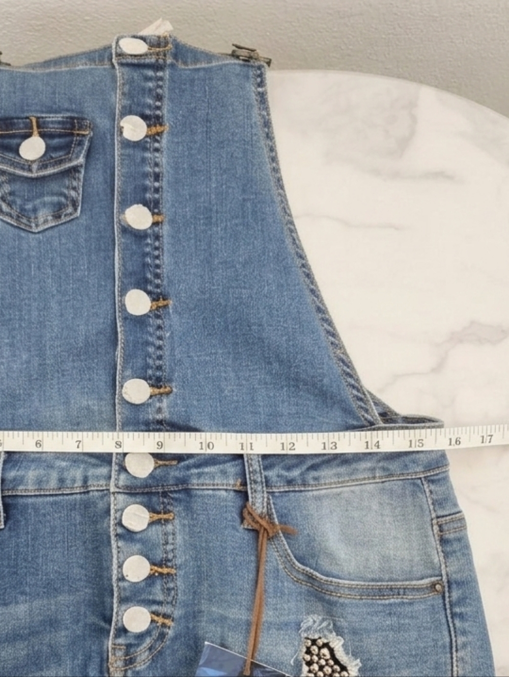 Funky Soul Distressed Studded Denim Short Overalls NWT - Picture 16 of 16